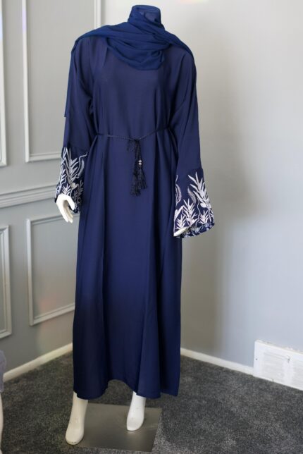 Elegance Embroidered Sleeve Abaya - Navy Blue